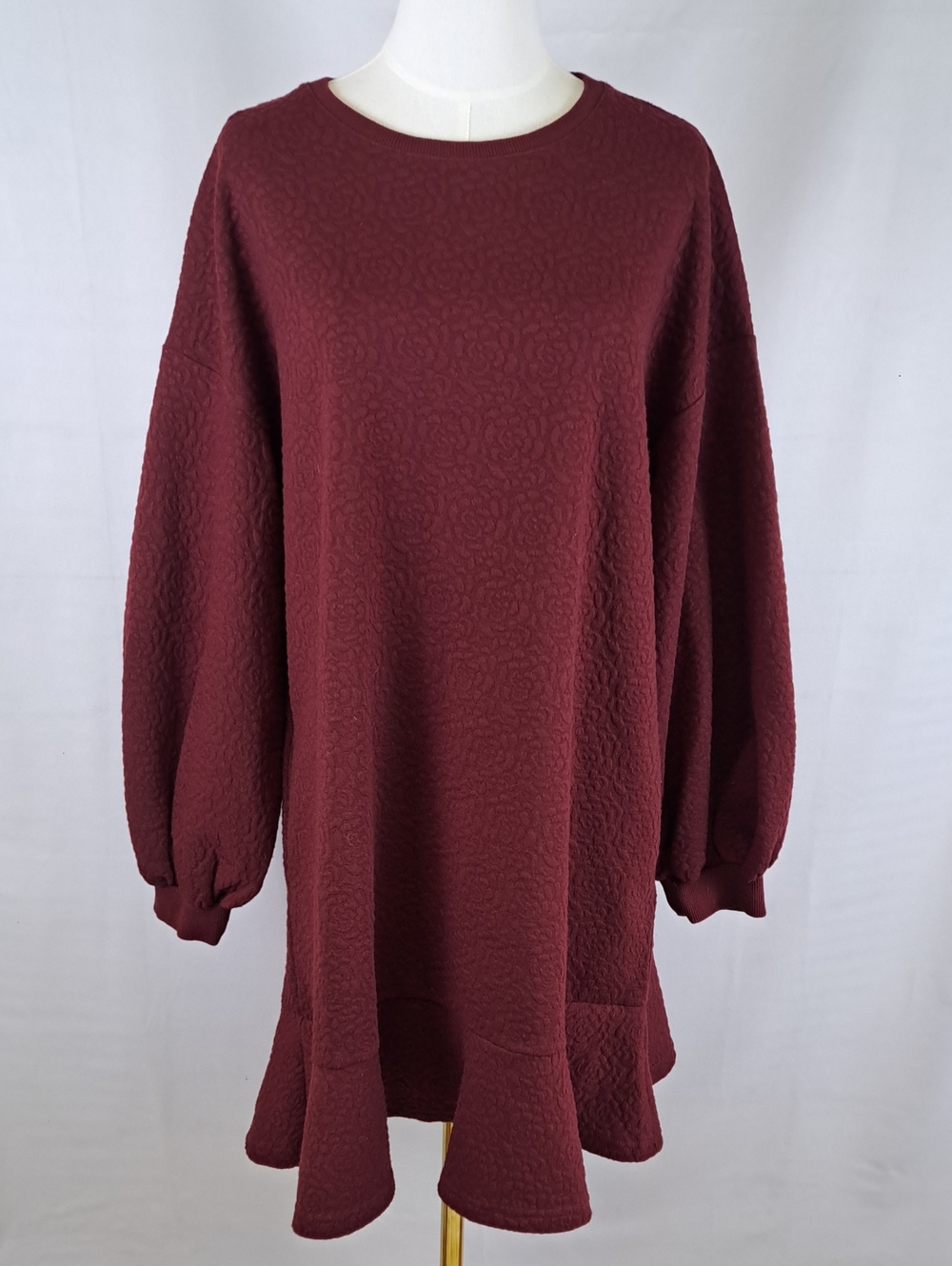 Anthropologie Mare Mare Burgundy Odilia Textured Floral Balloon Sleeve Dress L